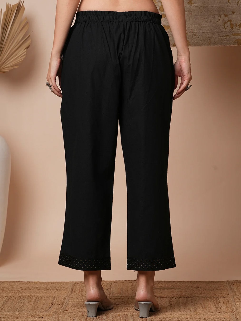 Black Embroidered Straight Pants