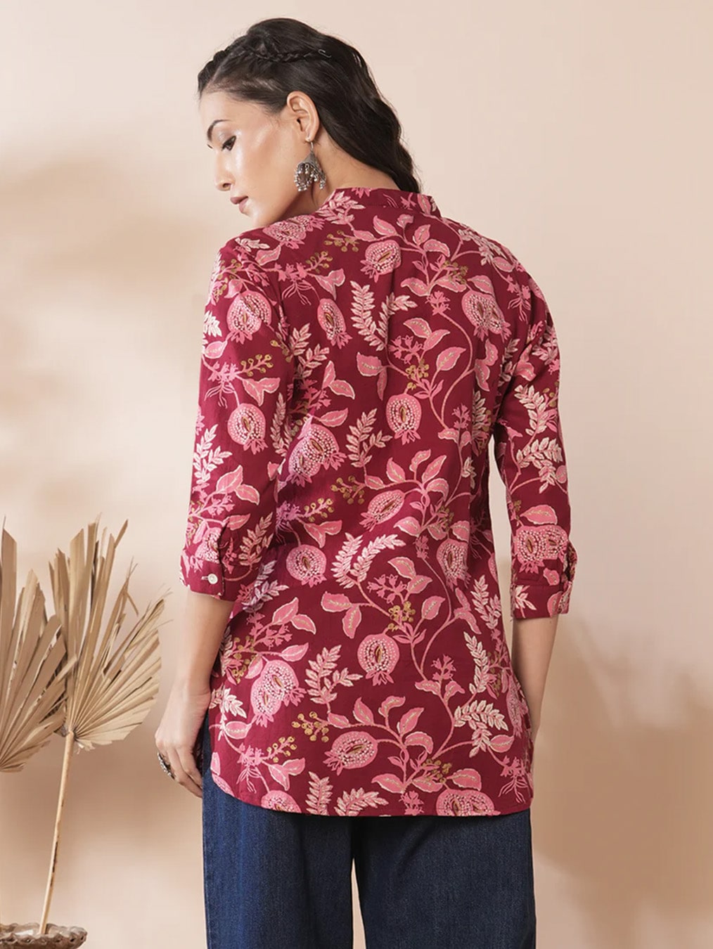 Red Shirt with Floral Leaf Print