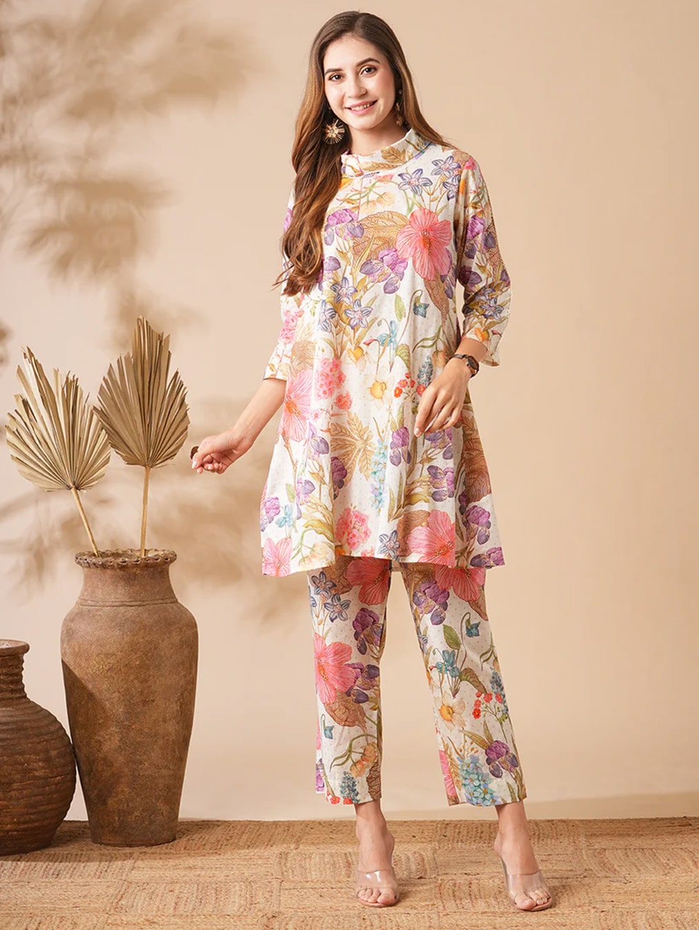 A-Line Kurti with Floral Print Pants
