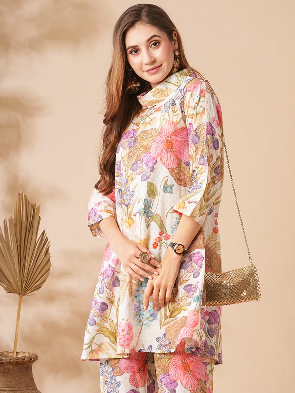 A-Line Kurti with Floral Print Pants