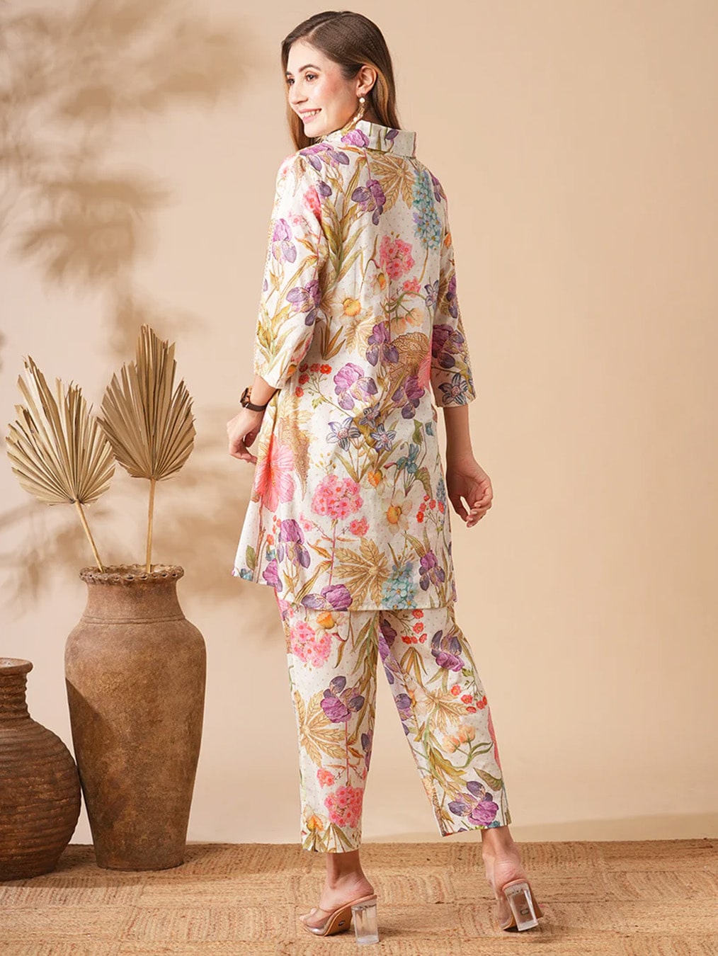 A-Line Kurti with Floral Print Pants