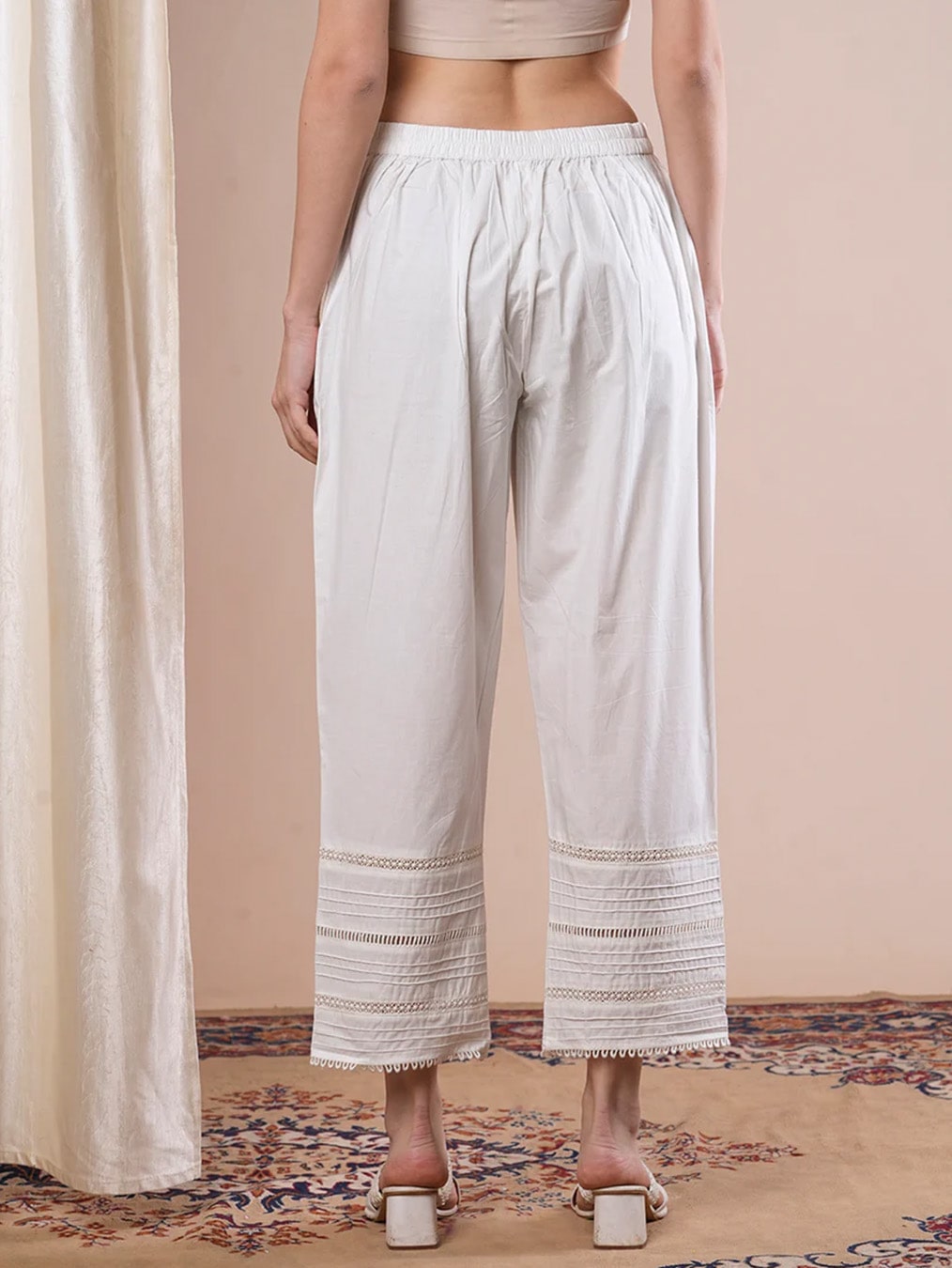 White Cotton Linen Straight Pants